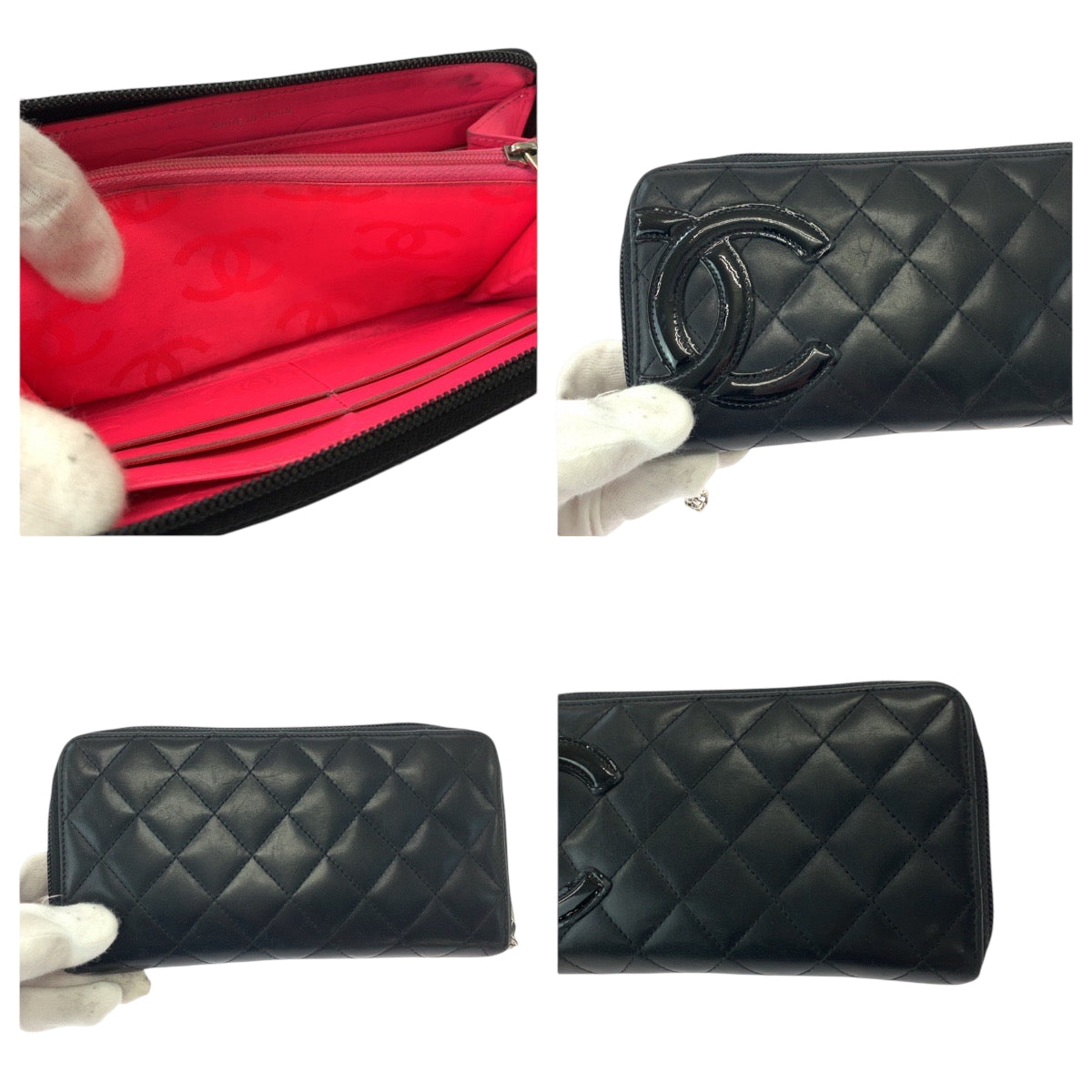 18360
CHANEL シャネル カンボンライン ココマーク ブラック 黒 シルバー金具 カーフ 長財布 ラウンドファスナー  レディース AB38