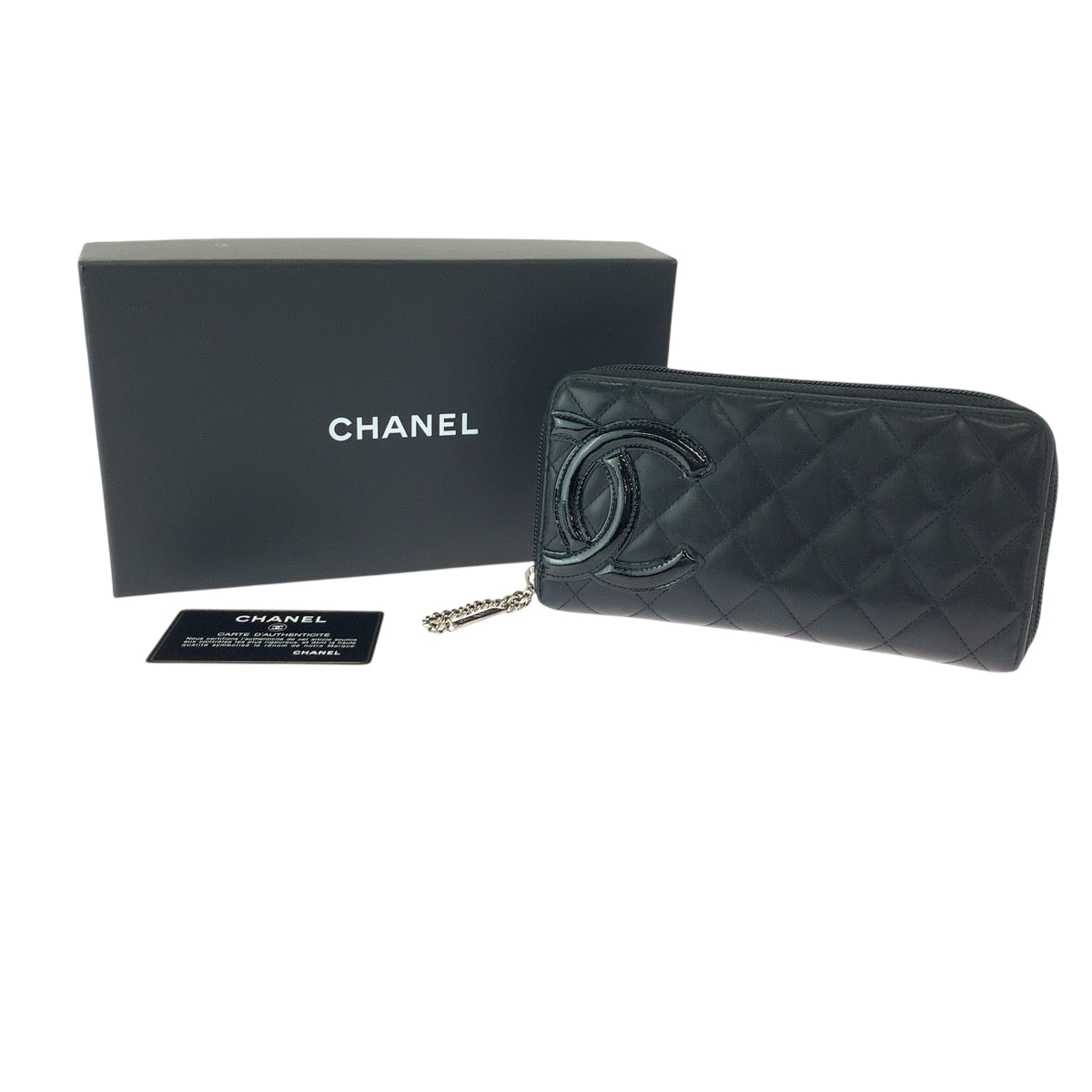18360
CHANEL シャネル カンボンライン ココマーク ブラック 黒 シルバー金具 カーフ 長財布 ラウンドファスナー  レディース AB38