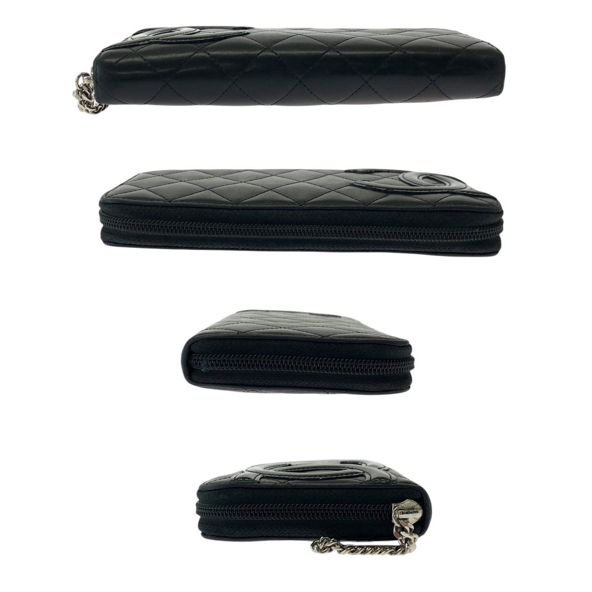 18360
CHANEL シャネル カンボンライン ココマーク ブラック 黒 シルバー金具 カーフ 長財布 ラウンドファスナー  レディース AB38
