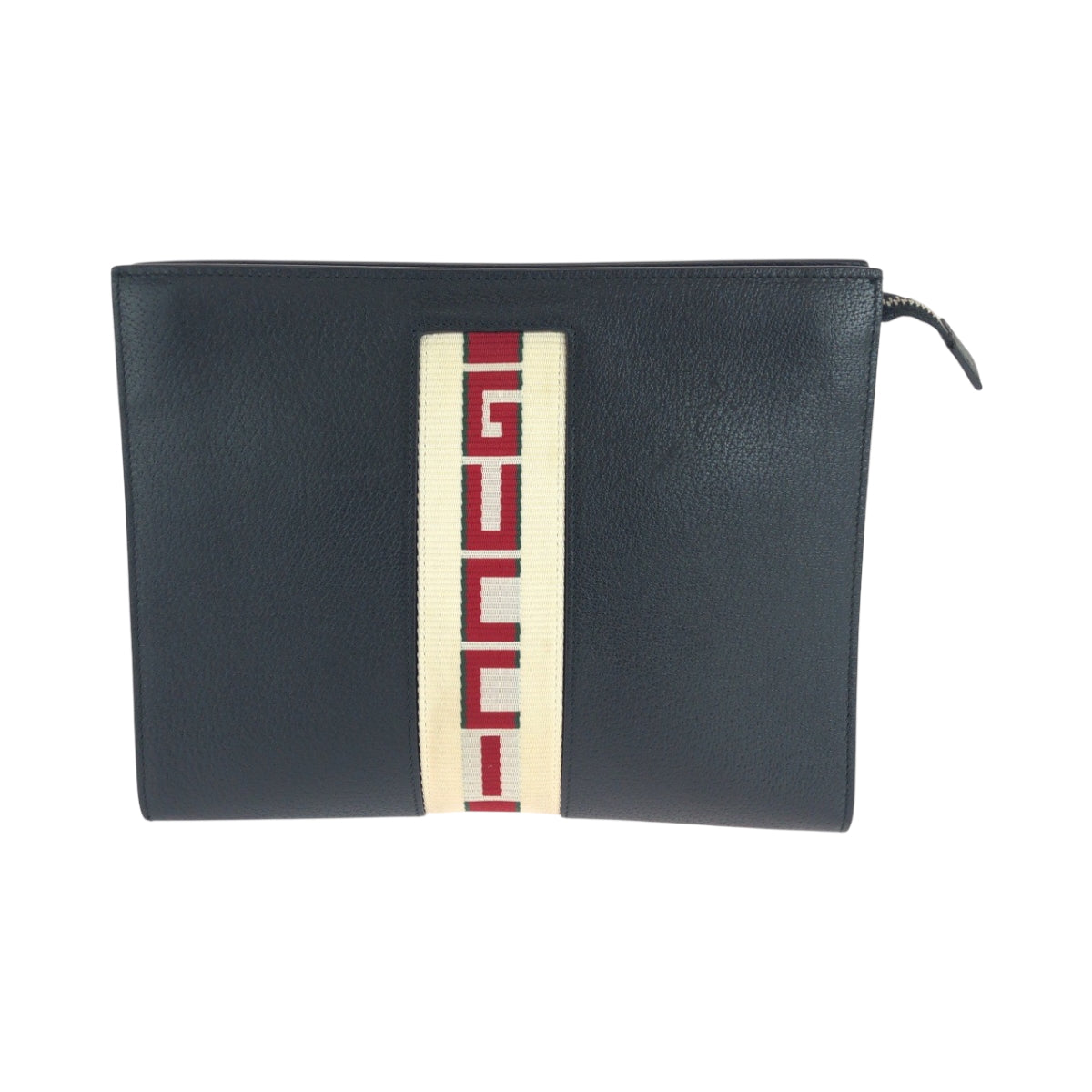 18370
GUCCI グッチ ウェブストライプ ブラック 黒 ホワイト シルバー金具 レザー 475316 クラッチバッグ セカンドバッグ  メンズ