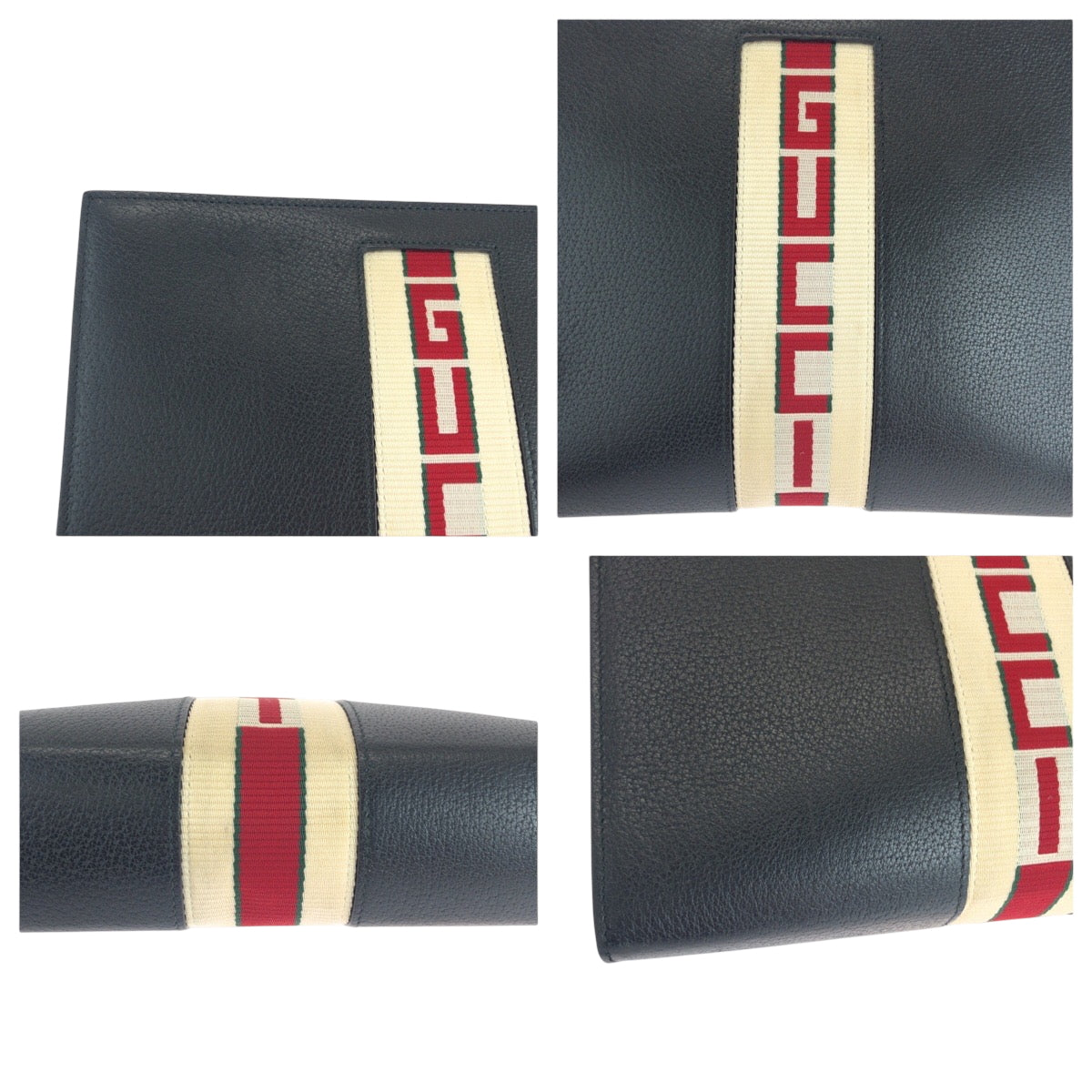 18370
GUCCI グッチ ウェブストライプ ブラック 黒 ホワイト シルバー金具 レザー 475316 クラッチバッグ セカンドバッグ  メンズ