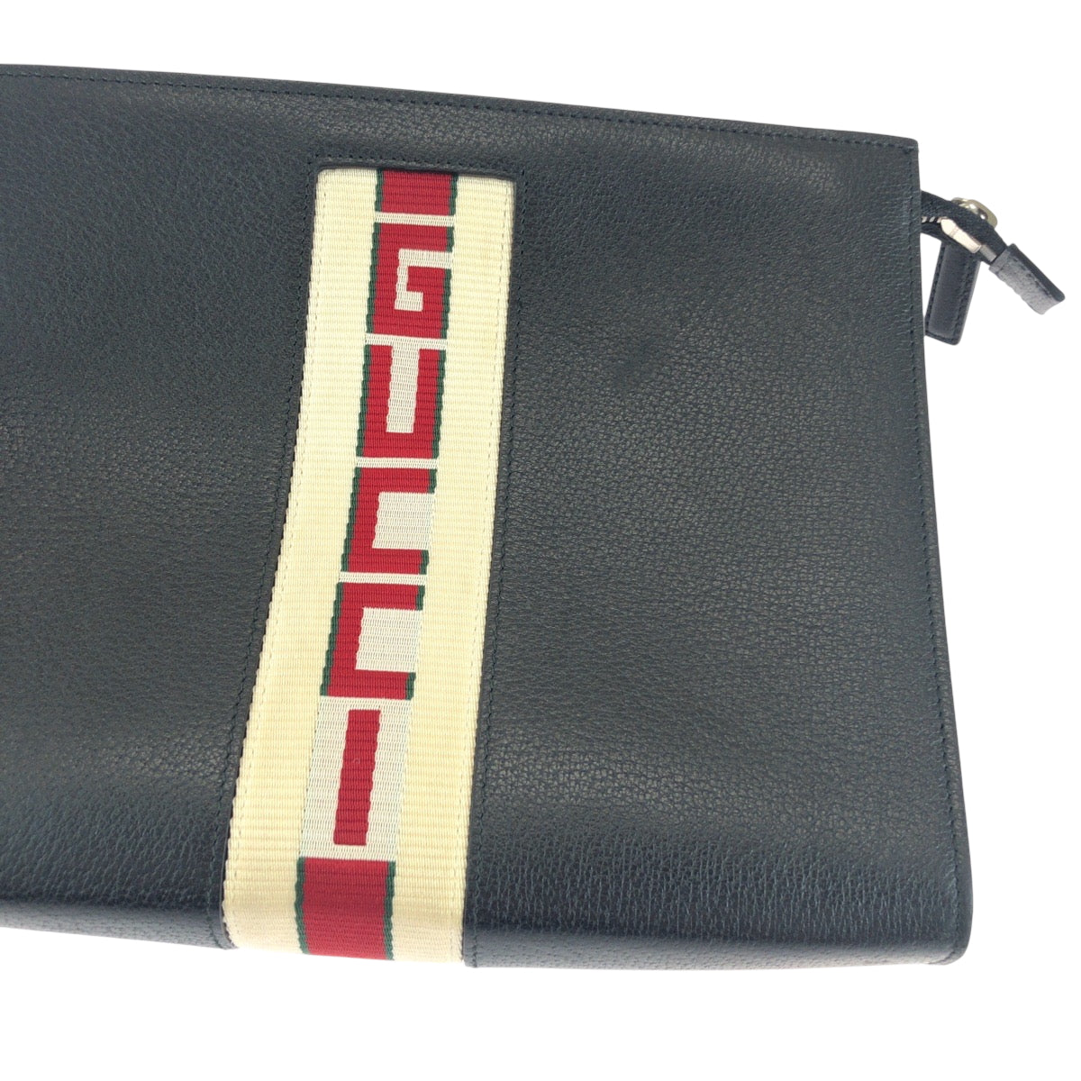 18370
GUCCI グッチ ウェブストライプ ブラック 黒 ホワイト シルバー金具 レザー 475316 クラッチバッグ セカンドバッグ  メンズ
