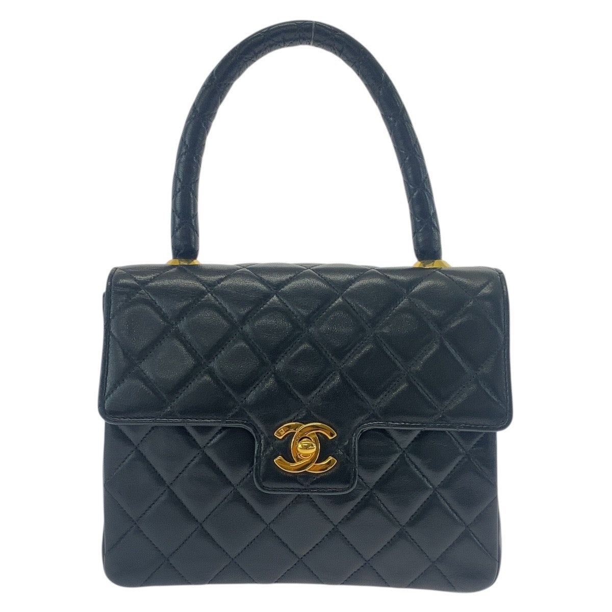 18371
CHANEL シャネル ヴィンテージ マトラッセ ココマーク ターンロック ブラック 黒 ゴールド金具 ラムスキン ハンドバッグ レディース A298