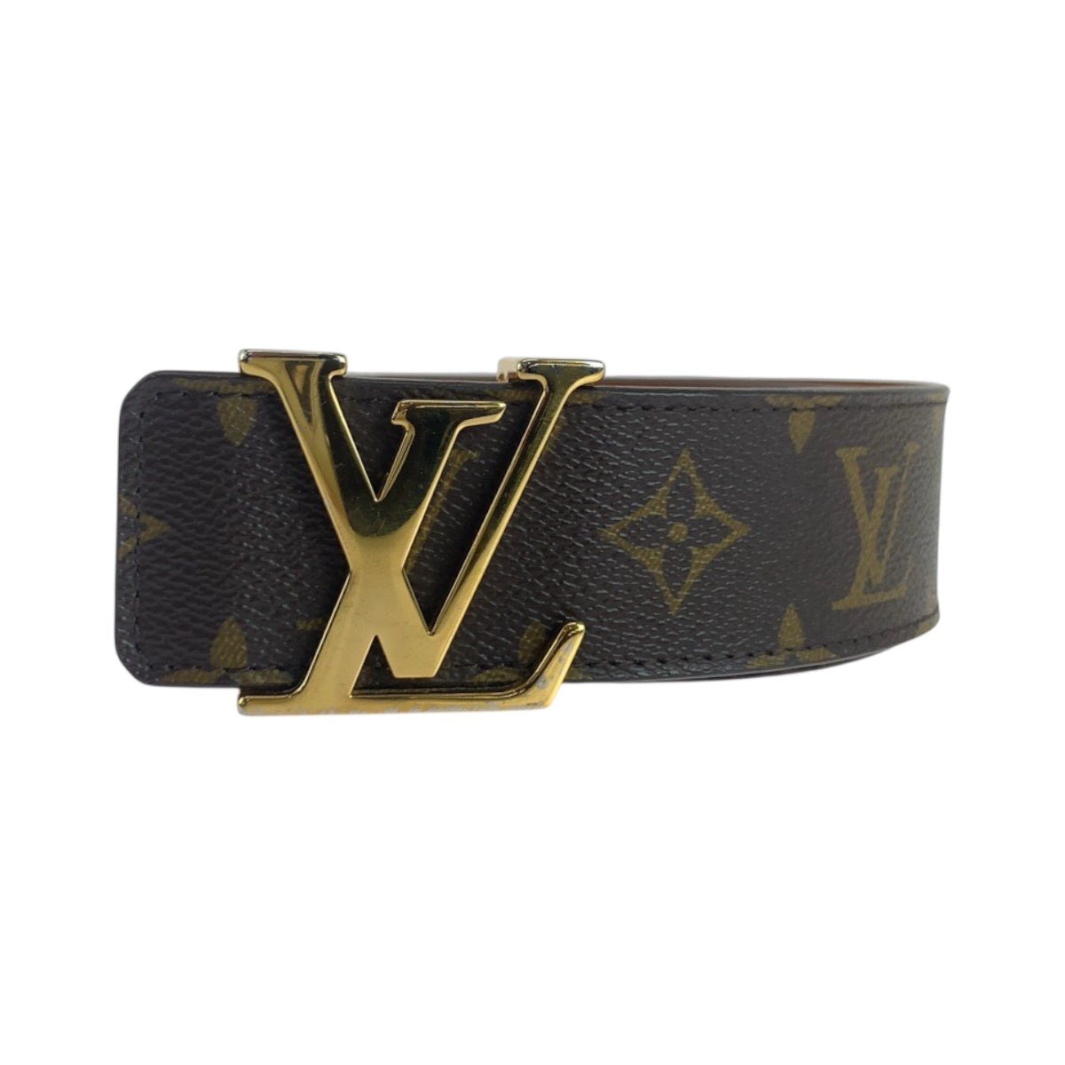 18373
LOUIS VUITTON ルイヴィトン モノグラム サンチュール イニシアル 85cm/34inc ブラウン ゴールド金具 PVC M9608 ベルト バックル  メンズ AB40