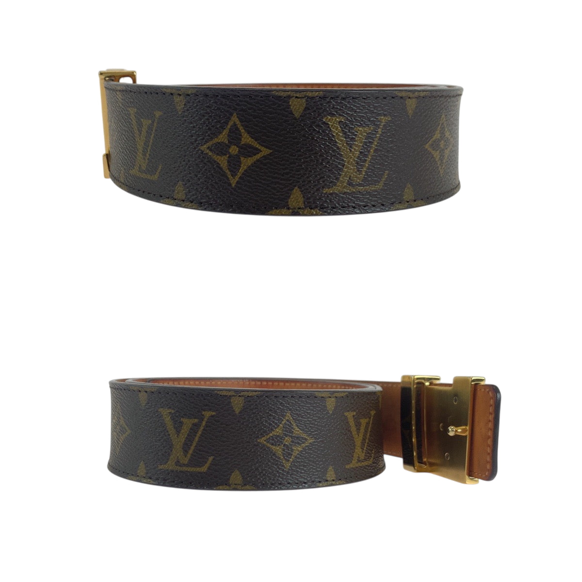 18373
LOUIS VUITTON ルイヴィトン モノグラム サンチュール イニシアル 85cm/34inc ブラウン ゴールド金具 PVC M9608 ベルト バックル  メンズ AB40