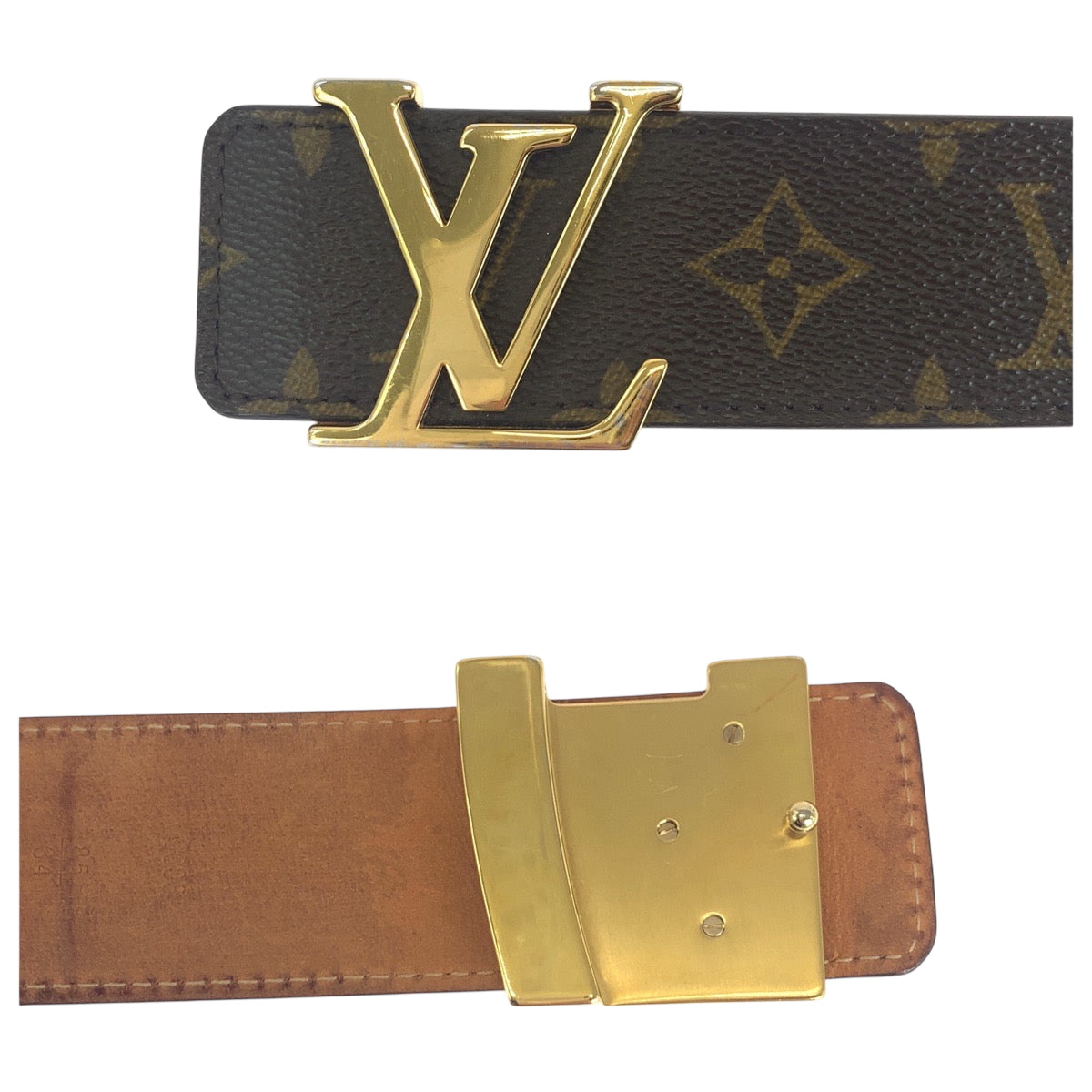 18373
LOUIS VUITTON ルイヴィトン モノグラム サンチュール イニシアル 85cm/34inc ブラウン ゴールド金具 PVC M9608 ベルト バックル  メンズ AB40