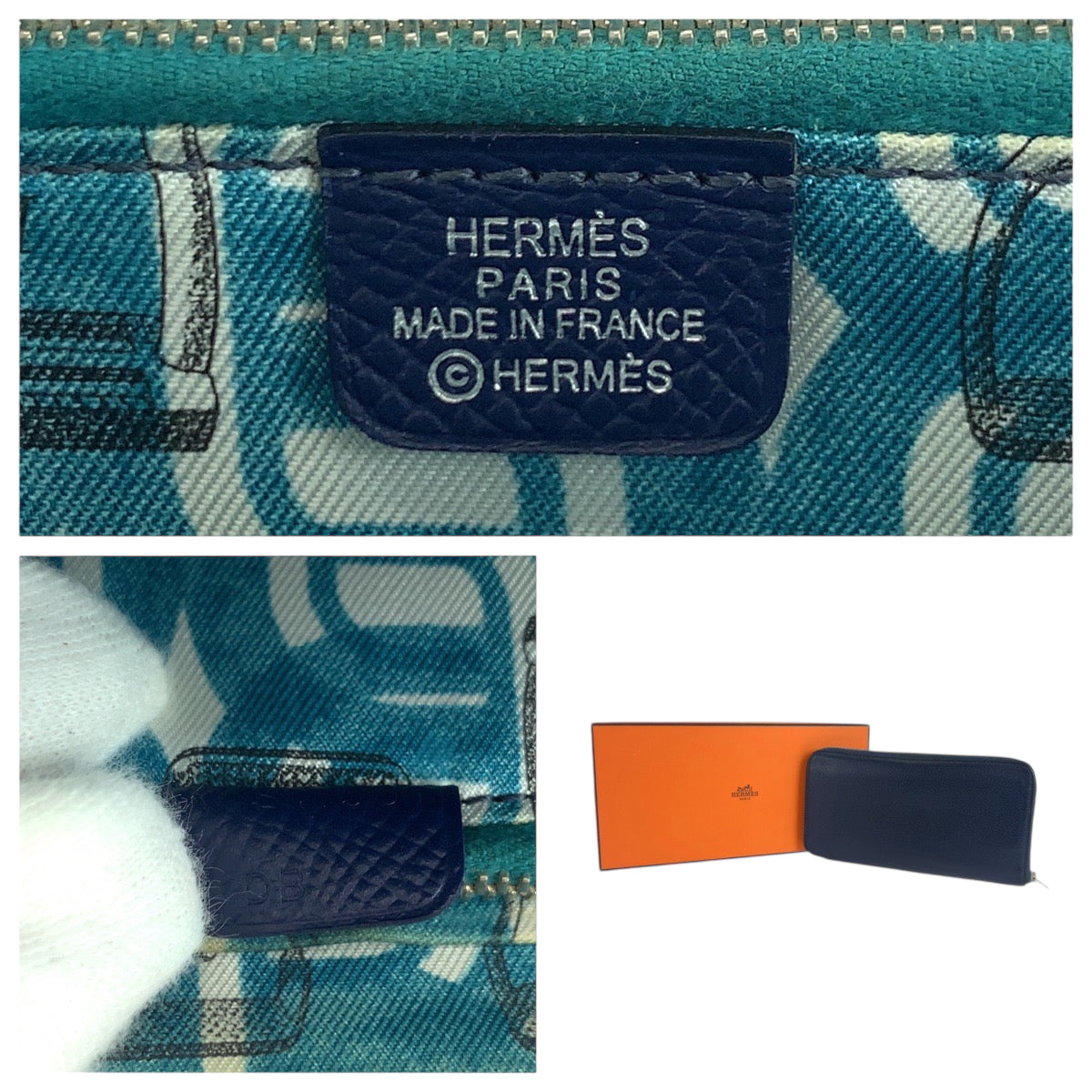 18375
HERMES エルメス アザップロング シルクイン 男女兼用 ブルーインディゴ シルバー金具 ヴォーエプソン 長財布 ロングウォレット DB刻印  メンズ
