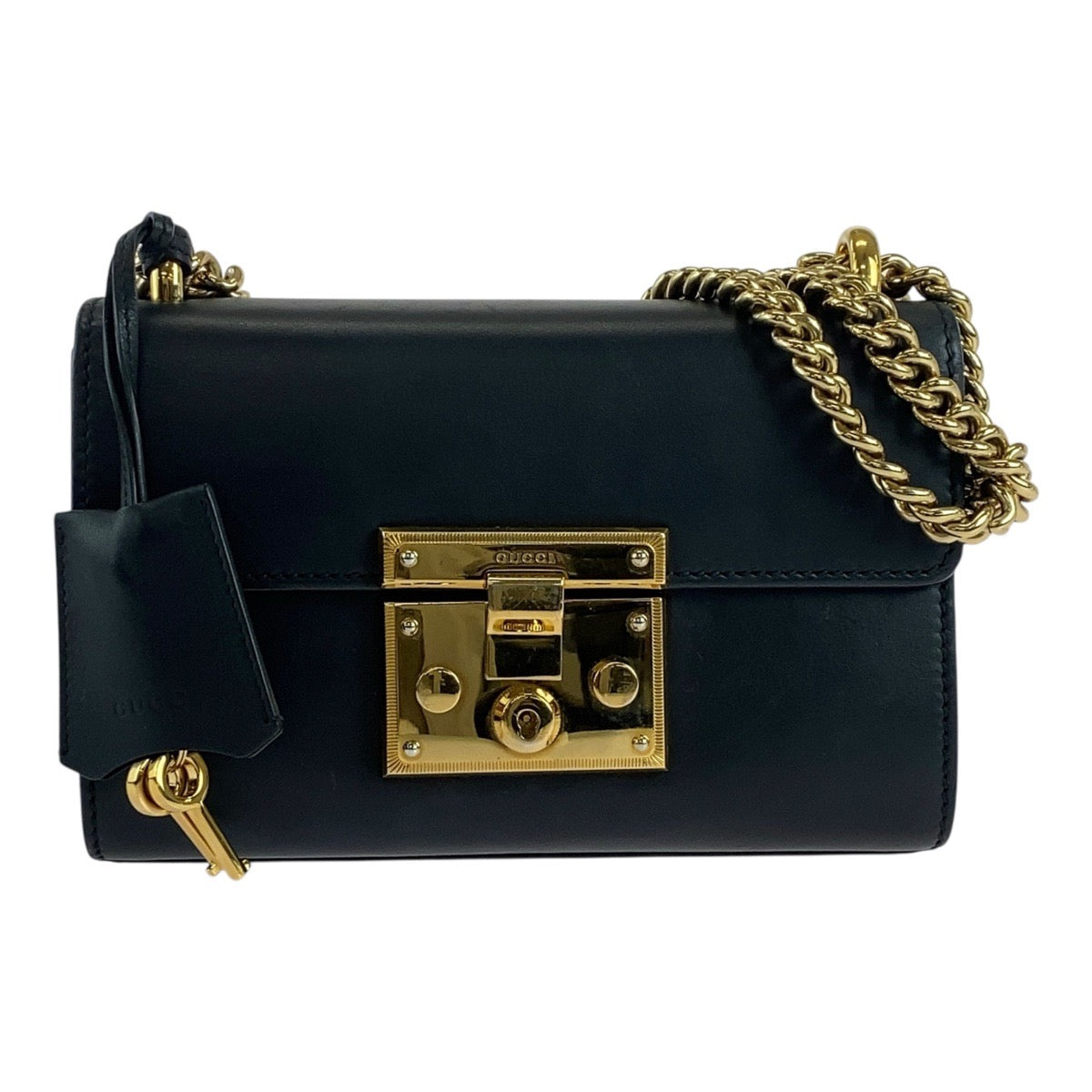 18377
GUCCI グッチ パドロック ブラック 黒 ゴールド金具 レザー 409487 チェーンショルダーバッグ  レディース ABP75
