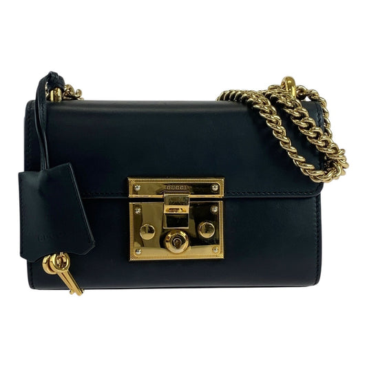 18377
GUCCI グッチ パドロック ブラック 黒 ゴールド金具 レザー 409487 チェーンショルダーバッグ  レディース ABP75