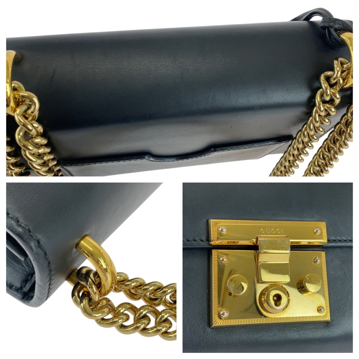 18377
GUCCI グッチ パドロック ブラック 黒 ゴールド金具 レザー 409487 チェーンショルダーバッグ  レディース ABP75