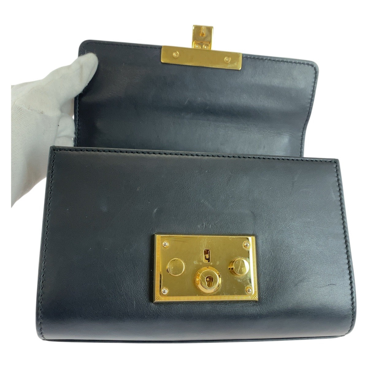 18377
GUCCI グッチ パドロック ブラック 黒 ゴールド金具 レザー 409487 チェーンショルダーバッグ  レディース ABP75