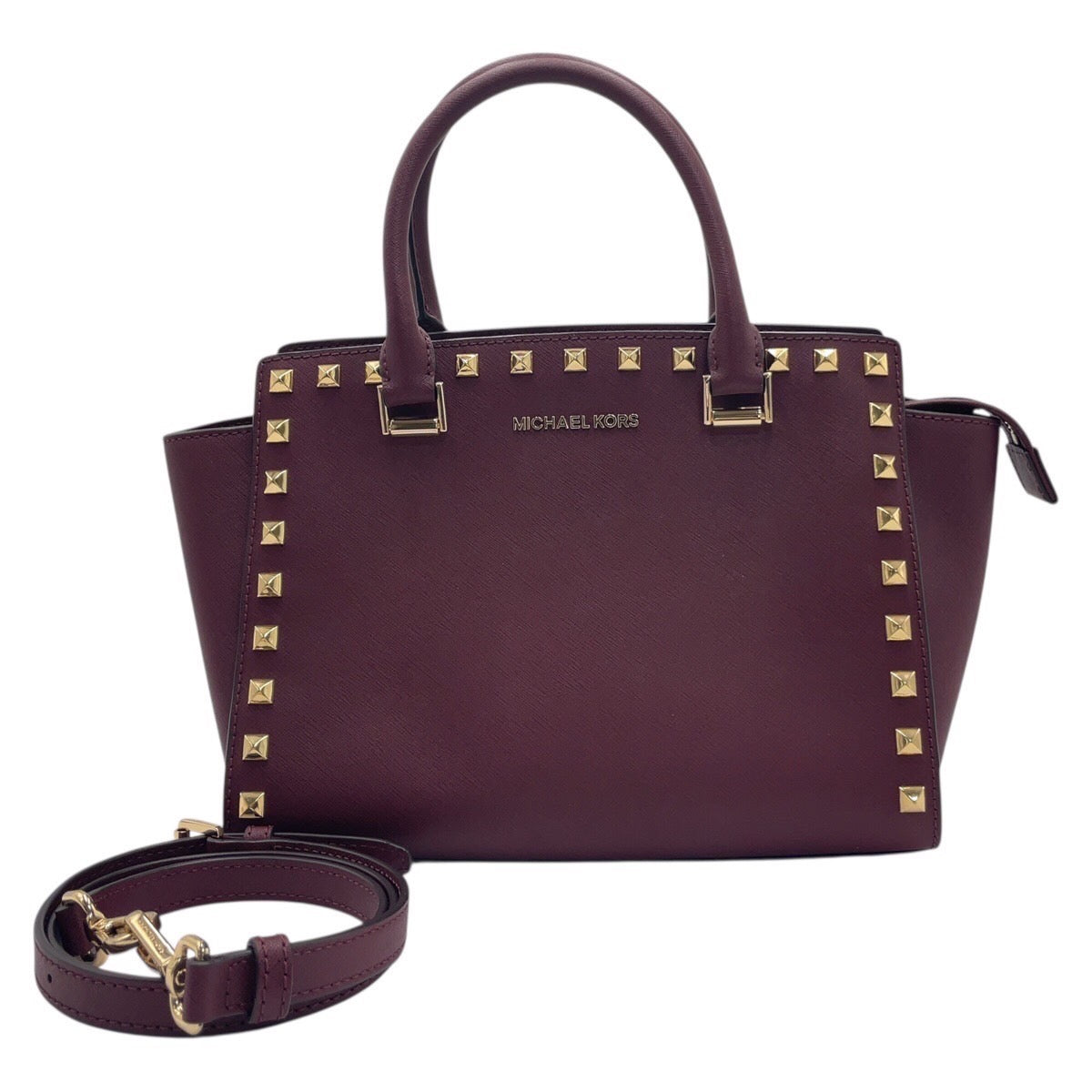 18382
Michael Kors マイケルコース スタッズ ワインレッド ボルドー ゴールド金具 レザー トートバッグ ショルダーバッグ 2way  レディース ABP15
