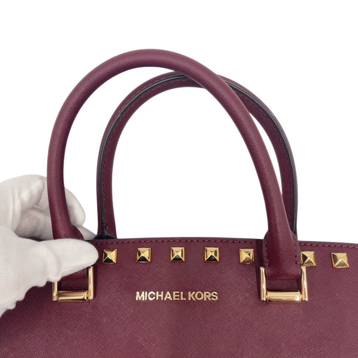 18382
Michael Kors マイケルコース スタッズ ワインレッド ボルドー ゴールド金具 レザー トートバッグ ショルダーバッグ 2way  レディース ABP15