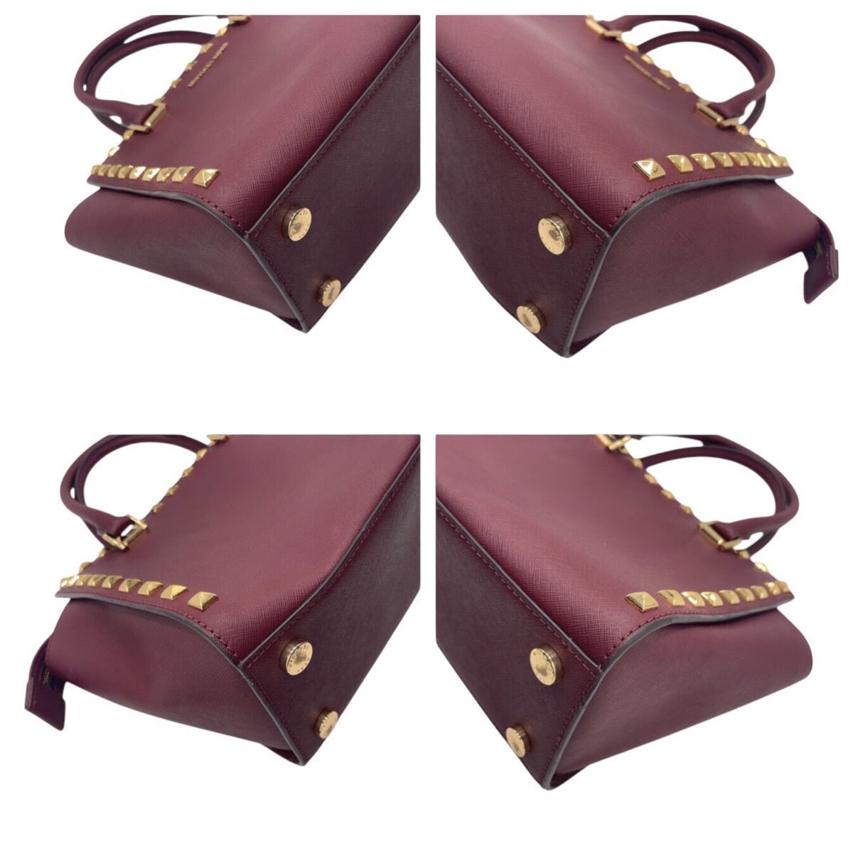 18382
Michael Kors マイケルコース スタッズ ワインレッド ボルドー ゴールド金具 レザー トートバッグ ショルダーバッグ 2way  レディース ABP15