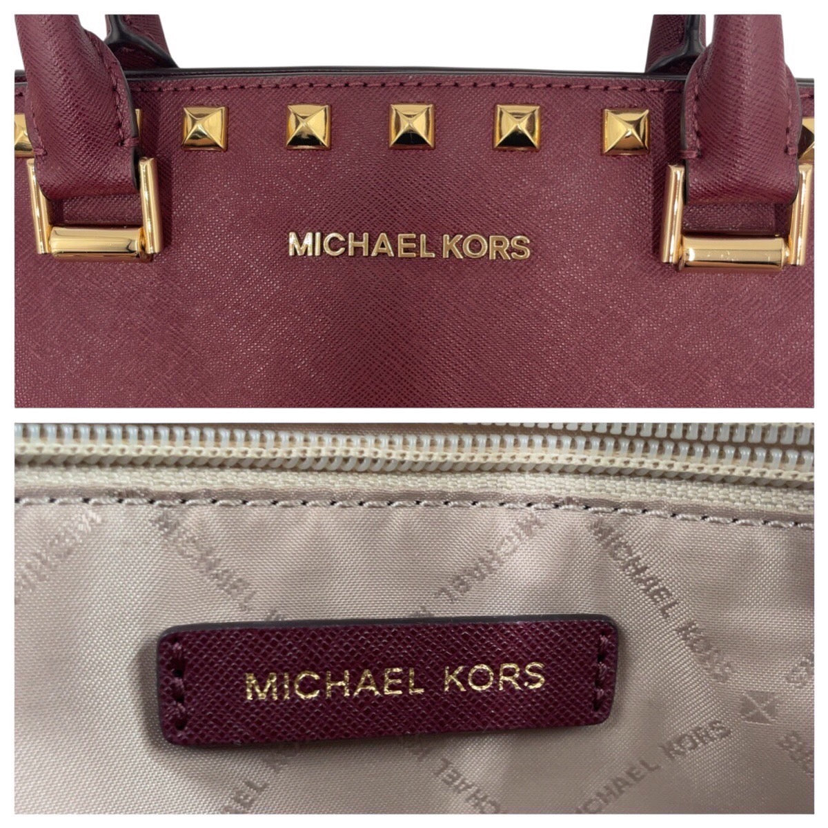 18382
Michael Kors マイケルコース スタッズ ワインレッド ボルドー ゴールド金具 レザー トートバッグ ショルダーバッグ 2way  レディース ABP15