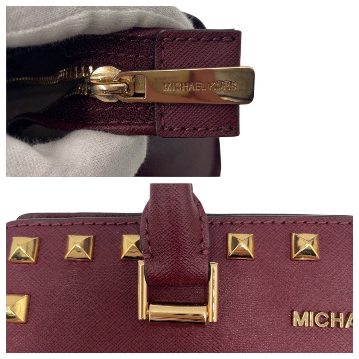 18382
Michael Kors マイケルコース スタッズ ワインレッド ボルドー ゴールド金具 レザー トートバッグ ショルダーバッグ 2way  レディース ABP15
