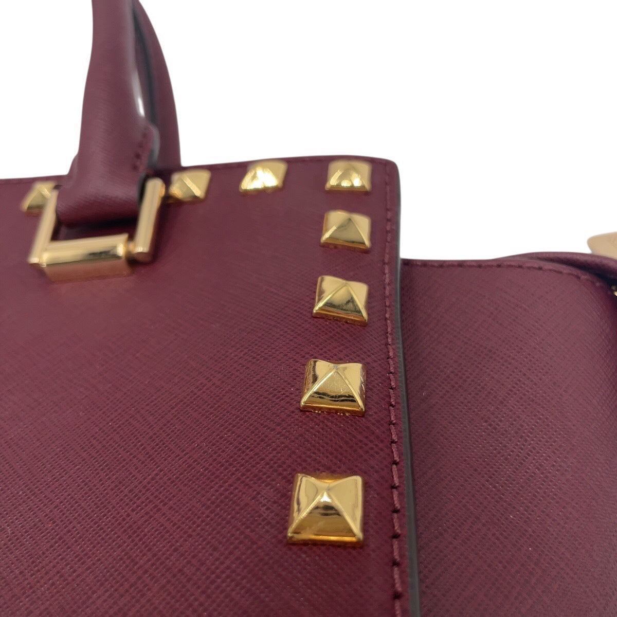 18382
Michael Kors マイケルコース スタッズ ワインレッド ボルドー ゴールド金具 レザー トートバッグ ショルダーバッグ 2way  レディース ABP15