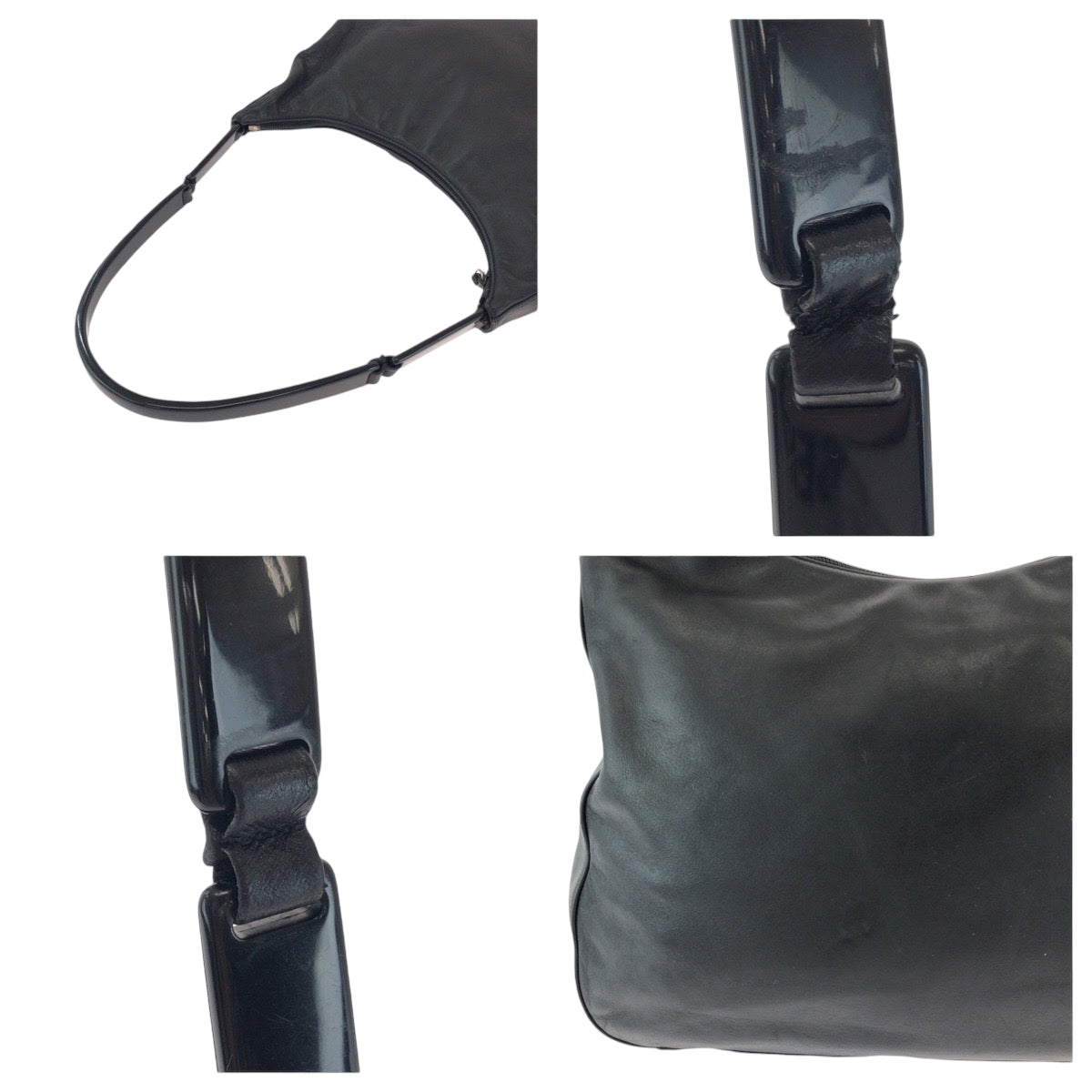 18384
PRADA プラダ プラスチックハンドル ロゴ ブラック 黒 プラスチック / レザー ホーボー プラハンドル ショルダーバッグ  レディース AB34