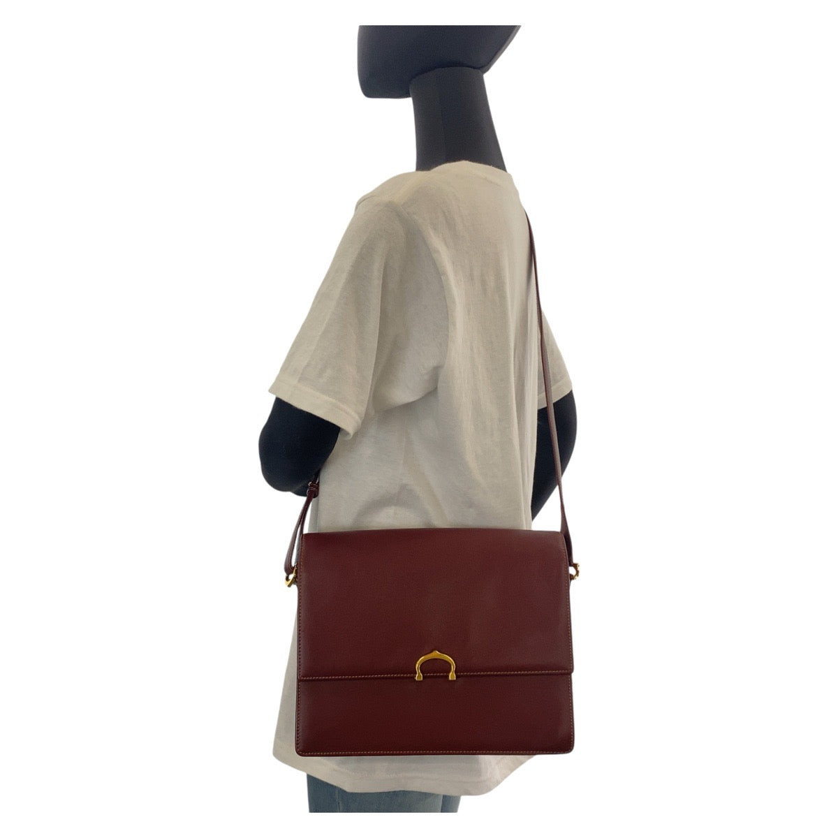 18385
CARTIER カルティエ マストライン ワインレッド ボルドー ゴールド金具 レザー 斜め掛け ショルダーバッグ メッセンジャーバッグ  レディース ABP34