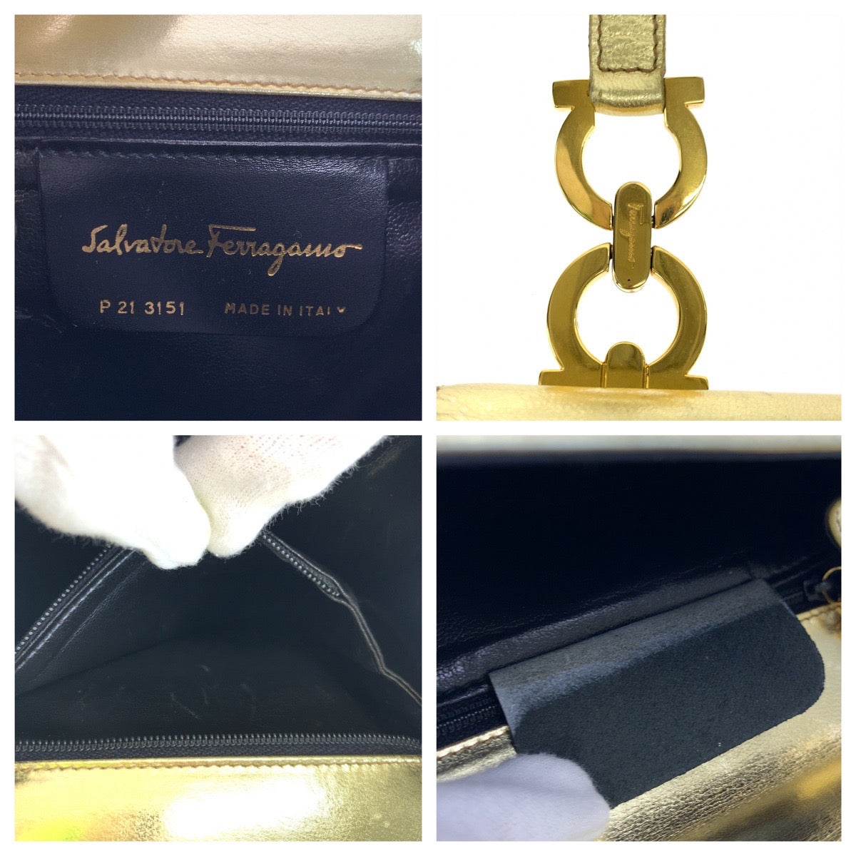 18387
Salvatore Ferragamo サルヴァトーレフェラガモ ヴィンテージ ガンチーニ ゴールド ゴールド金具 レザー / メタリックレザー P213151 ショルダーバッグ 斜め掛け ポシェット  レディース AB34