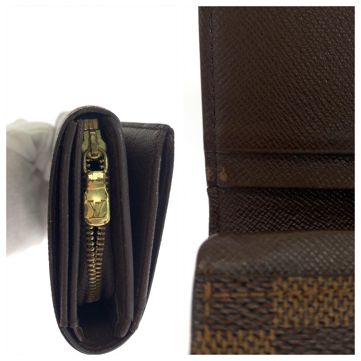 18388
LOUIS VUITTON ルイヴィトン ダミエ L字ジップ ポルトモネ ビエ トレゾール ブラウン ゴールド金具 PVC N61730 折財布 コンパクトウォレット レディース ABP30