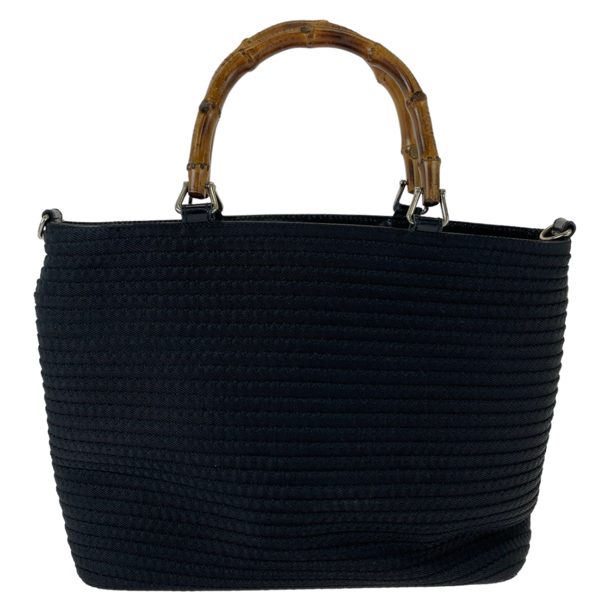 18389
GUCCI グッチ ヴィンテージ バンブー ブラック シルバー金具 キャンバス / レザー 000 1998 0540 トートバッグ ハンドバッグ  レディース ABP25