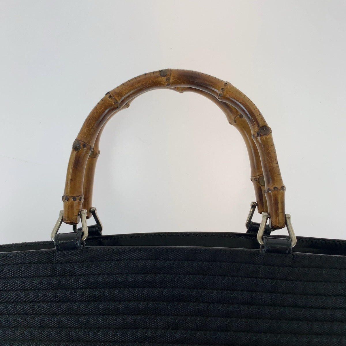 18389
GUCCI グッチ ヴィンテージ バンブー ブラック シルバー金具 キャンバス / レザー 000 1998 0540 トートバッグ ハンドバッグ  レディース ABP25