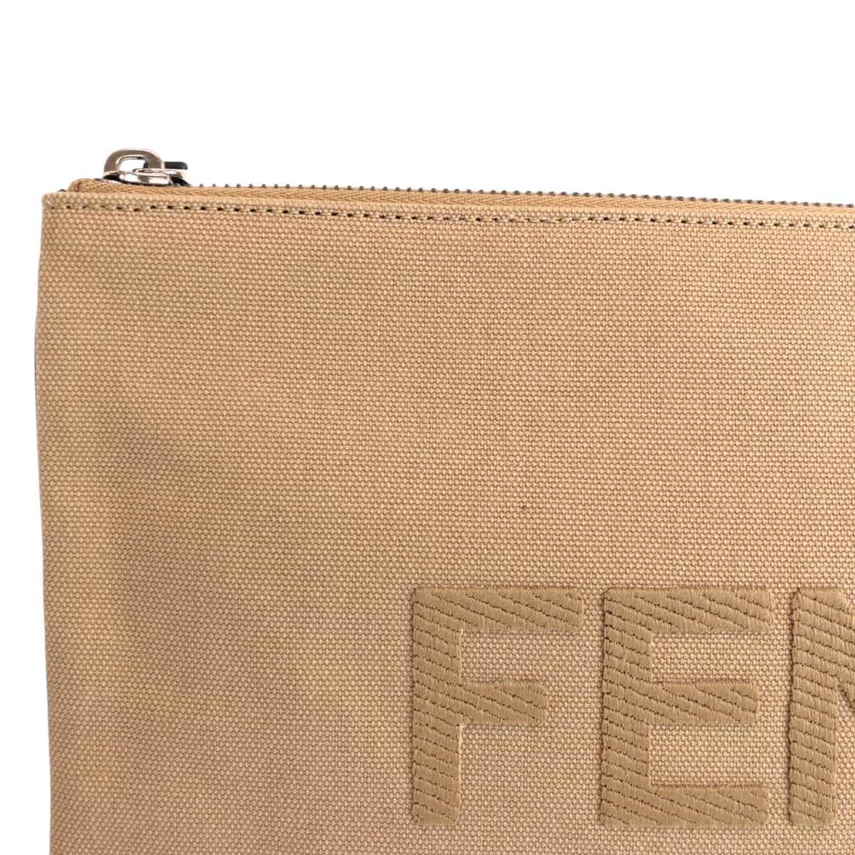 18392
FENDI フェンディ ロゴ ベージュ シルバー金具 キャンバス クラッチバッグ セカンドバッグ ポーチ  レディース A28