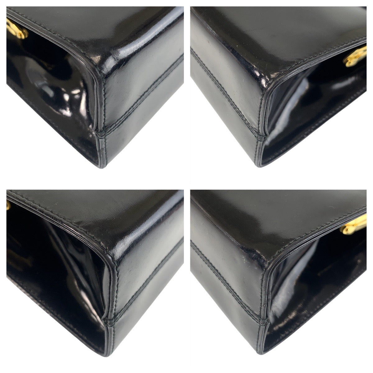 18395
Salvatore Ferragamo サルヴァトーレフェラガモ ヴィンテージ ヴァラリボン ブラック 黒 ゴールド金具 パテントレザー ハンドバッグ レディース ABP39