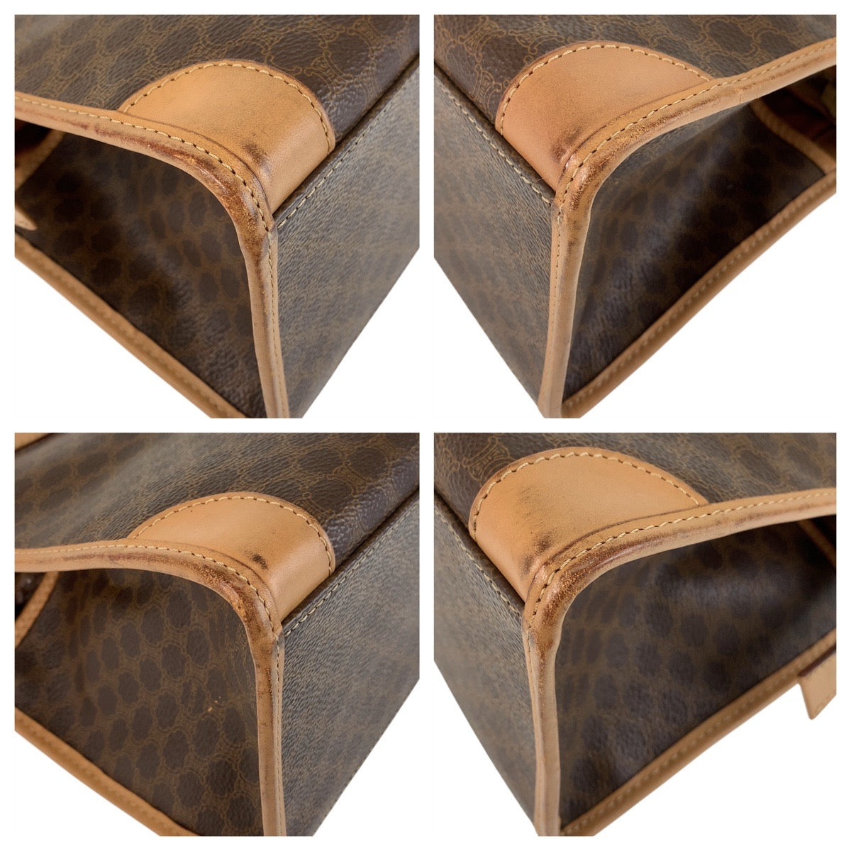 18397
CELINE セリーヌ ヴィンテージ マカダム ブラウン ゴールド金具 PVC / レザー ハンドバッグ トートバッグ レディース AB18