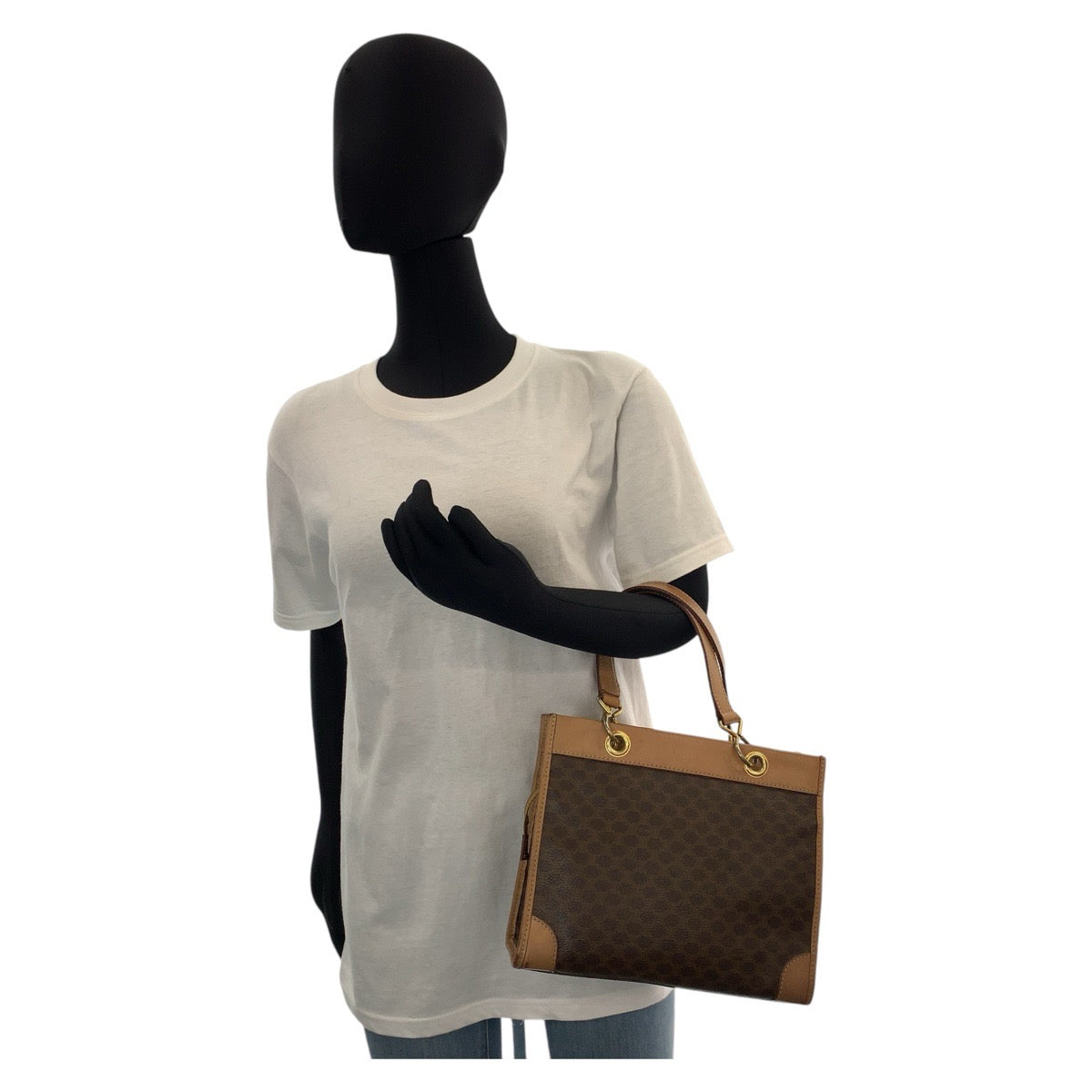 18397
CELINE セリーヌ ヴィンテージ マカダム ブラウン ゴールド金具 PVC / レザー ハンドバッグ トートバッグ レディース AB18