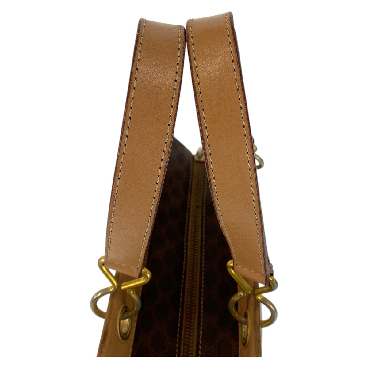 18397
CELINE セリーヌ ヴィンテージ マカダム ブラウン ゴールド金具 PVC / レザー ハンドバッグ トートバッグ レディース AB18