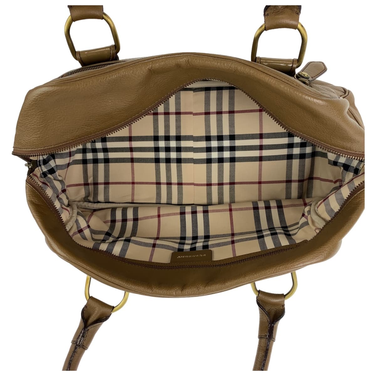 18398
BURBERRY バーバリー 中チェック柄 カーキ ブラウン ゴールド金具 レザー ハンドバッグ ショルダーバッグ レディース ABP32