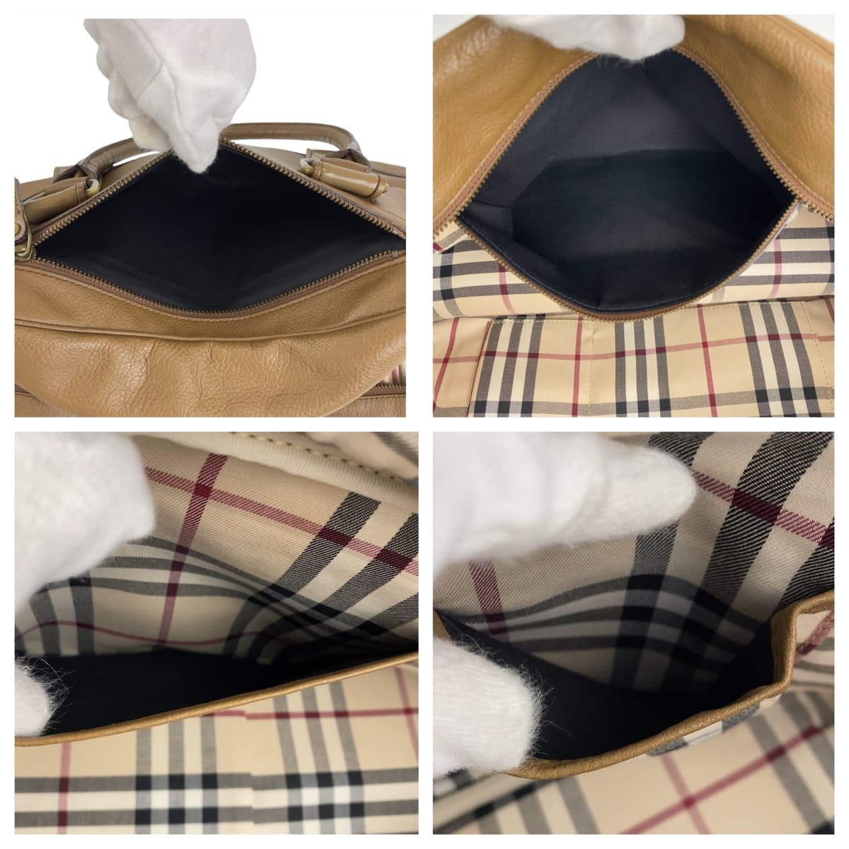 18398
BURBERRY バーバリー 中チェック柄 カーキ ブラウン ゴールド金具 レザー ハンドバッグ ショルダーバッグ   レディース ABP32