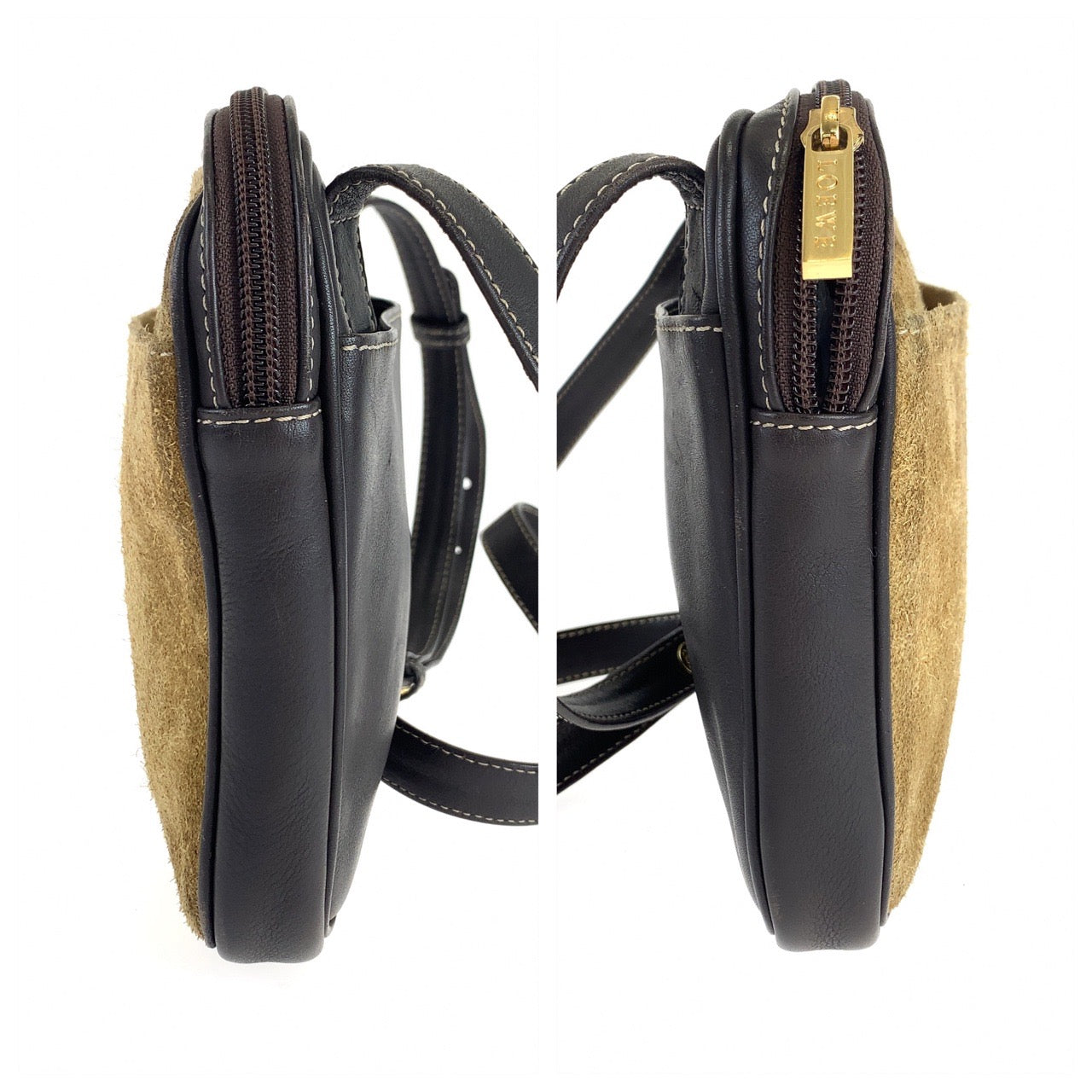 18399
LOEWE ロエベ ヴィンテージ アナグラム ブラウン スウェード / レザー 斜め掛け ショルダーバッグ ポシェット カメラバッグ レディース AB32