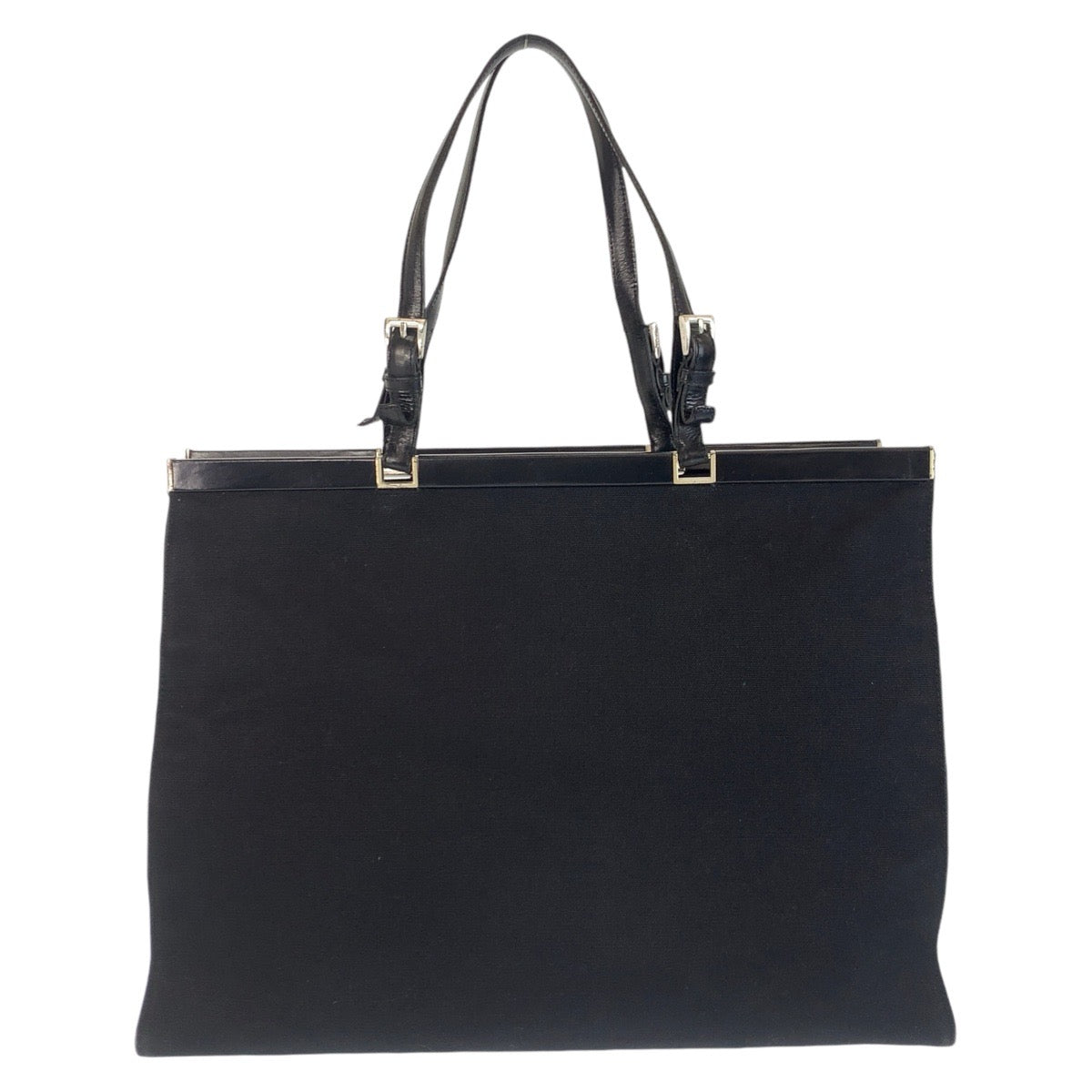 18400
PRADA プラダ 三角ロゴプレート ブラック 黒 シルバー金具 キャンバス トートバッグ ショルダーバッグ  レディース AB38