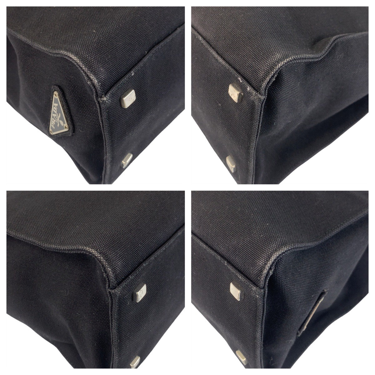 18400
PRADA プラダ 三角ロゴプレート ブラック 黒 シルバー金具 キャンバス トートバッグ ショルダーバッグ  レディース AB38