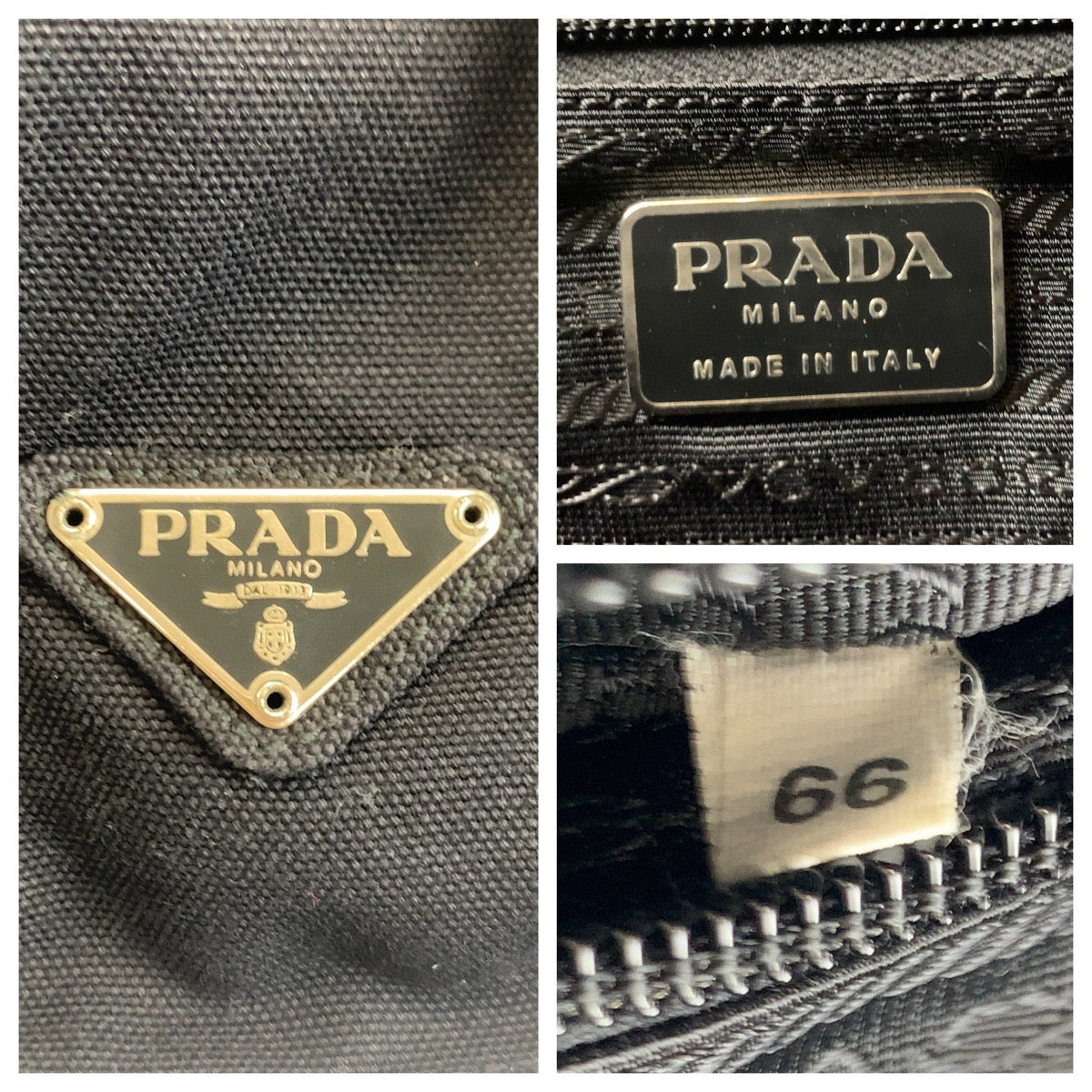 18400
PRADA プラダ 三角ロゴプレート ブラック 黒 シルバー金具 キャンバス トートバッグ ショルダーバッグ  レディース AB38