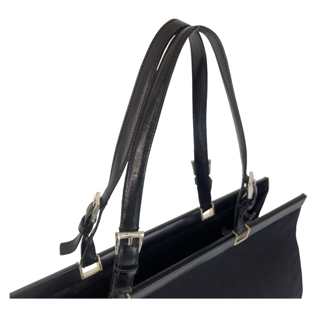 18400
PRADA プラダ 三角ロゴプレート ブラック 黒 シルバー金具 キャンバス トートバッグ ショルダーバッグ レディース AB38
