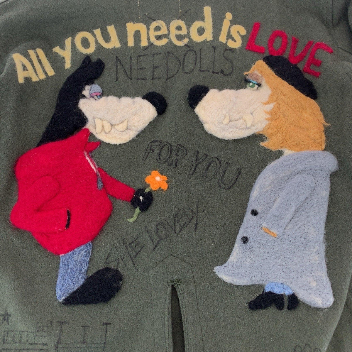 18401
Needles ニードルス ニードルス ドッグ カーキ マルチカラー ウール ノーカラー ジャケット カバーオール  メンズ A38