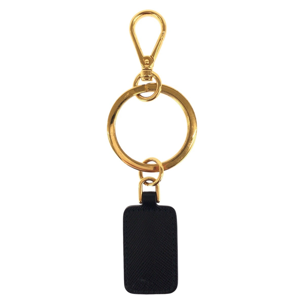18411
PRADA プラダ サフィアーノ ブラック ネイビー ゴールド金具 レザー キーホルダー 男女兼用  レディース