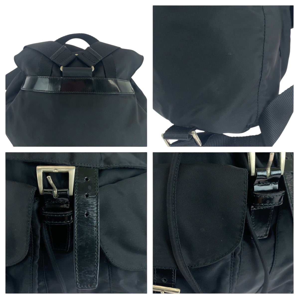 18413
PRADA プラダ テスート 三角ロゴプレート ブラック 黒 シルバー金具 ナイロン リュックサック バックパック  レディース ABP50