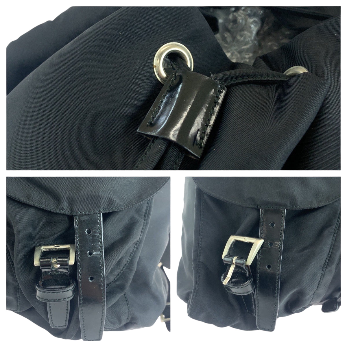 18413
PRADA プラダ テスート 三角ロゴプレート ブラック 黒 シルバー金具 ナイロン リュックサック バックパック  レディース ABP50