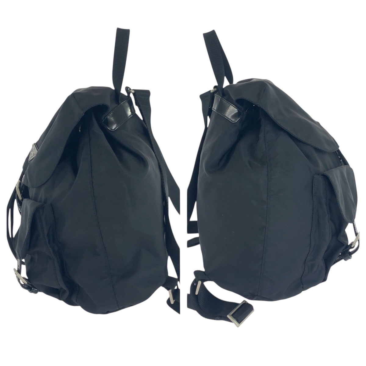 18413
PRADA プラダ テスート 三角ロゴプレート ブラック 黒 シルバー金具 ナイロン リュックサック バックパック  レディース ABP50