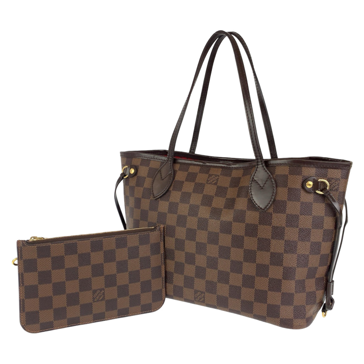 18418
LOUIS VUITTON ルイヴィトン ダミエ ネヴァーフルPM ポーチ付き ブラウン ゴールド金具 PVC N41359 ショルダーバッグ トートバッグ  レディース