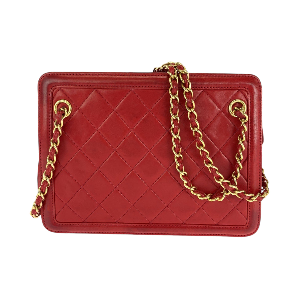 18419
CHANEL シャネル ヴィンテージ マトラッセ ココマーク フリンジ レッド ゴールド金具 ラムスキン チェーンショルダーバッグ 肩掛け レディース AB108