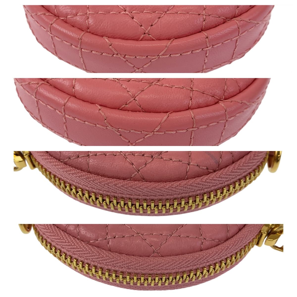 18422
Dior ディオール カナージュ カロ ミニラウンド ピンク ゴールド金具 レザー ショルダーバッグ ポーチ レディース ABP85