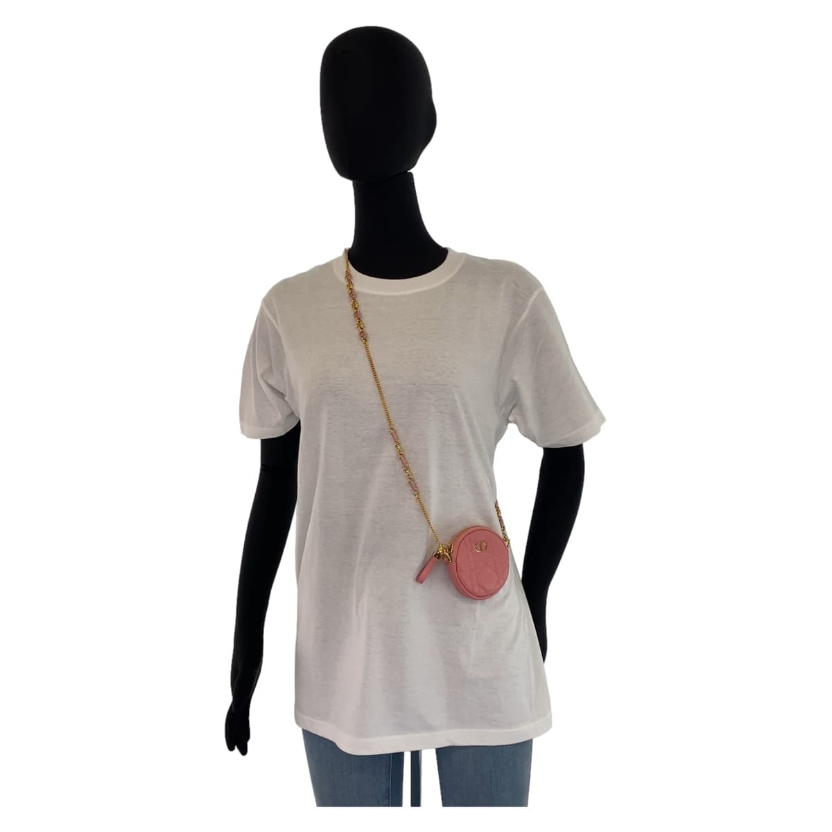 18422
Dior ディオール カナージュ カロ ミニラウンド ピンク ゴールド金具 レザー ショルダーバッグ ポーチ レディース ABP85