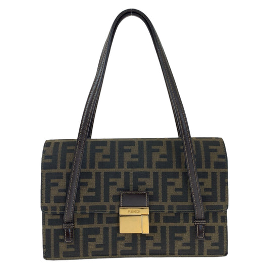 18424
FENDI フェンディ ヴィンテージ ズッカ柄 ブラウン 茶色 ゴールド金具 キャンバス 肩掛け ショルダーバッグ ハンドバッグ レディース AB80