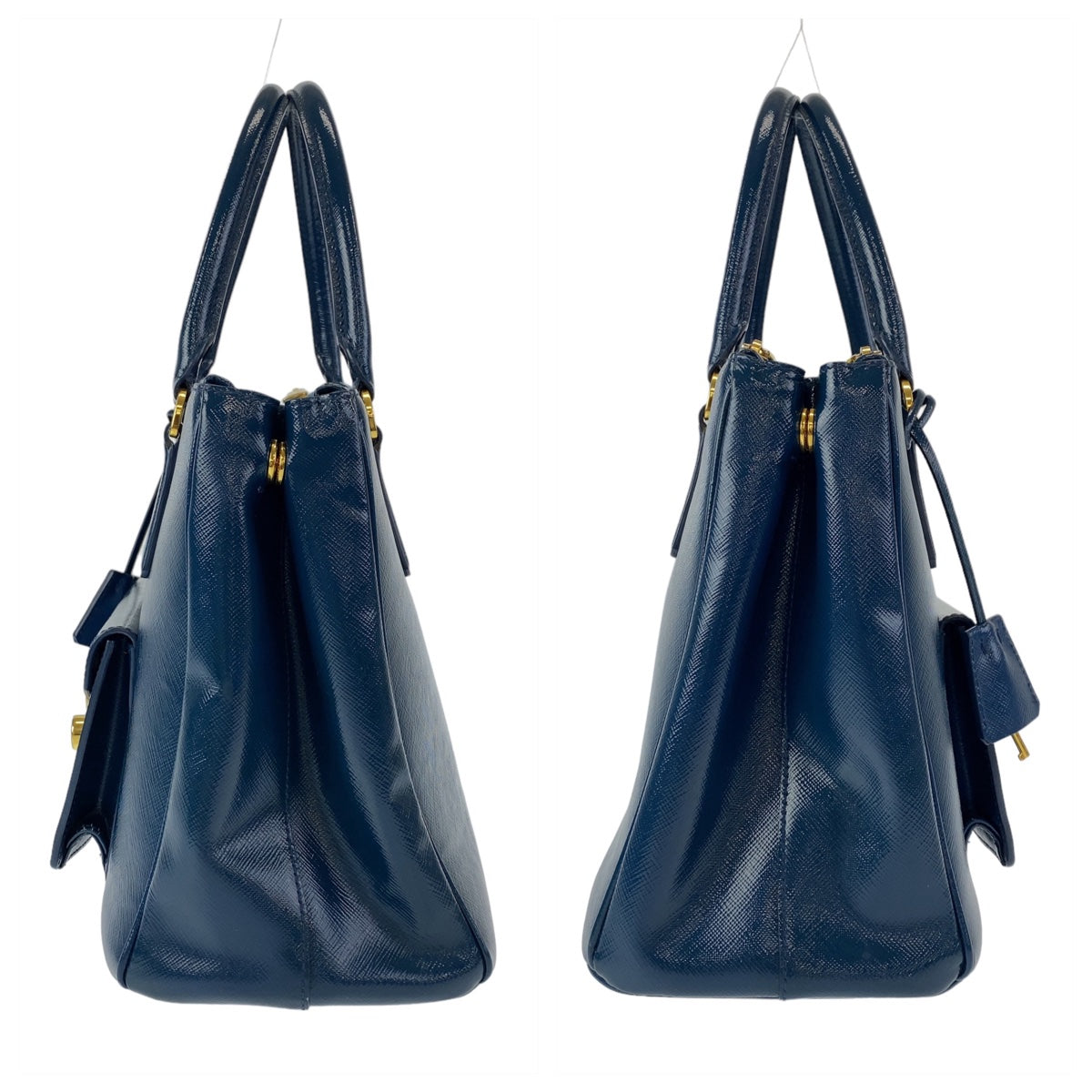 18426
PRADA プラダ サフィアーノ 三角ロゴプレート ブルー 青 ゴールド金具 レザー 2way ハンドバッグ 斜め掛け ショルダーバッグ レディース ABP66